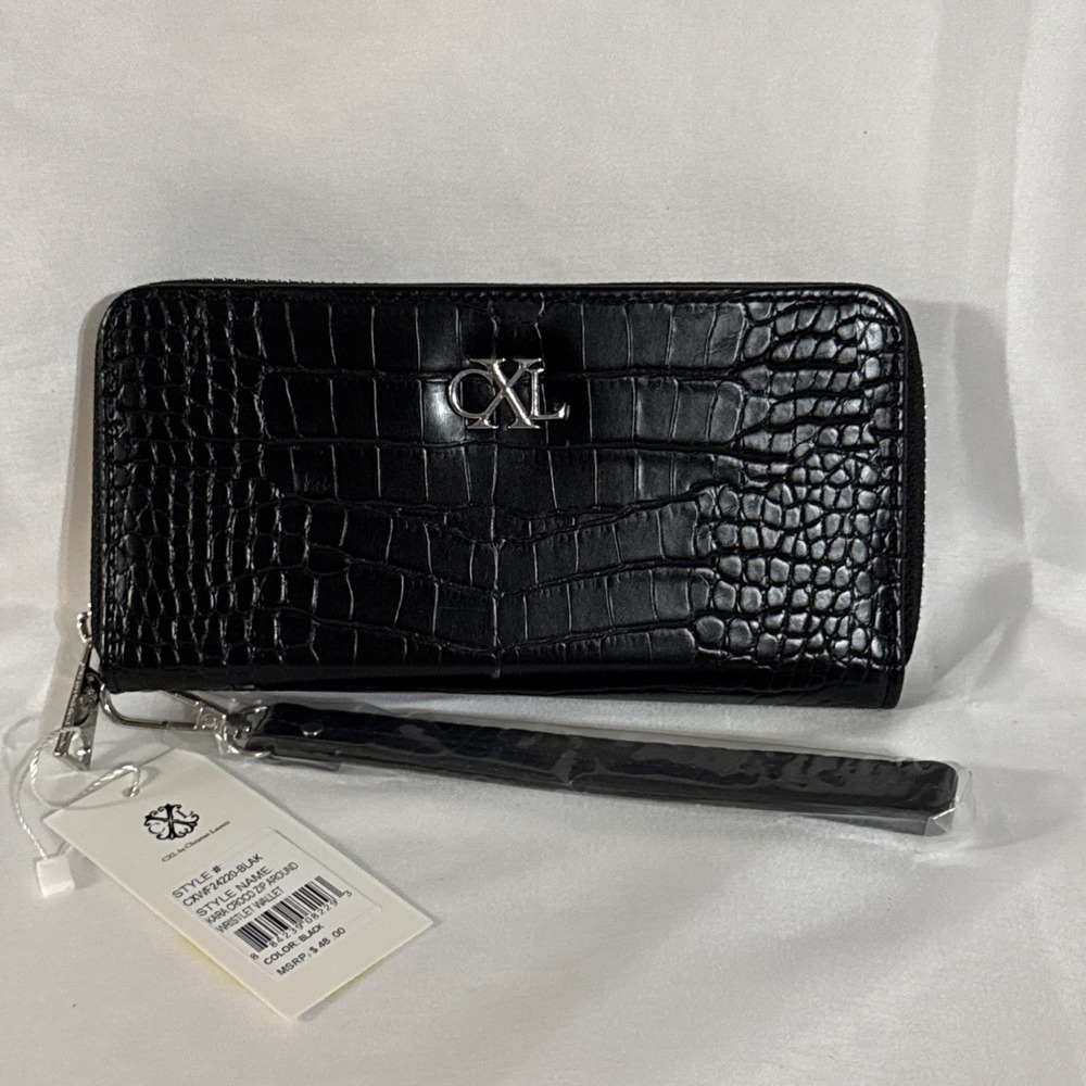 CXL Christian Lacroix Kara Croco Zip Around Wristlet Wallet Black NWT $48